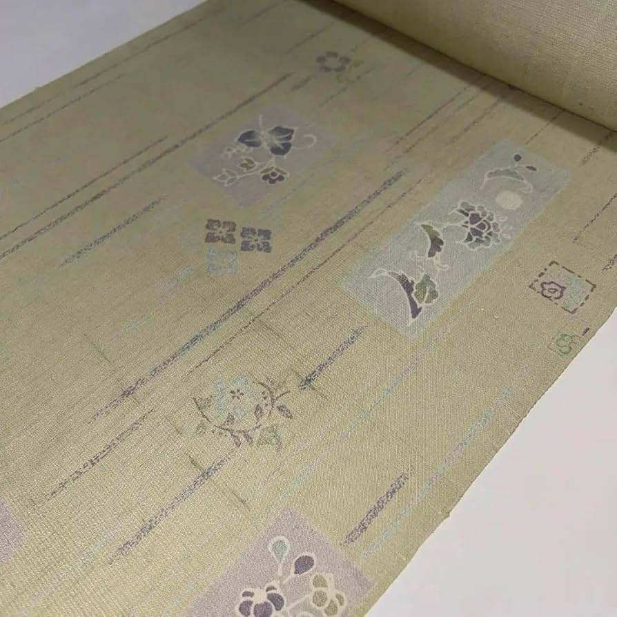 正絹生紬地染着尺反物　吉澤与市　ベージュ地短冊花文　絹100% 遊彩庵 Amazon | 正絹生紬地染着尺反物 吉澤与市 ベージュ地短冊花文 絹